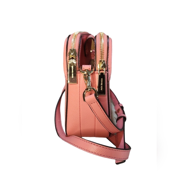 Michael Kors Houston Leather Double Zipper Crossbody Handbag In Grapefruit - Picture 3 of 13
